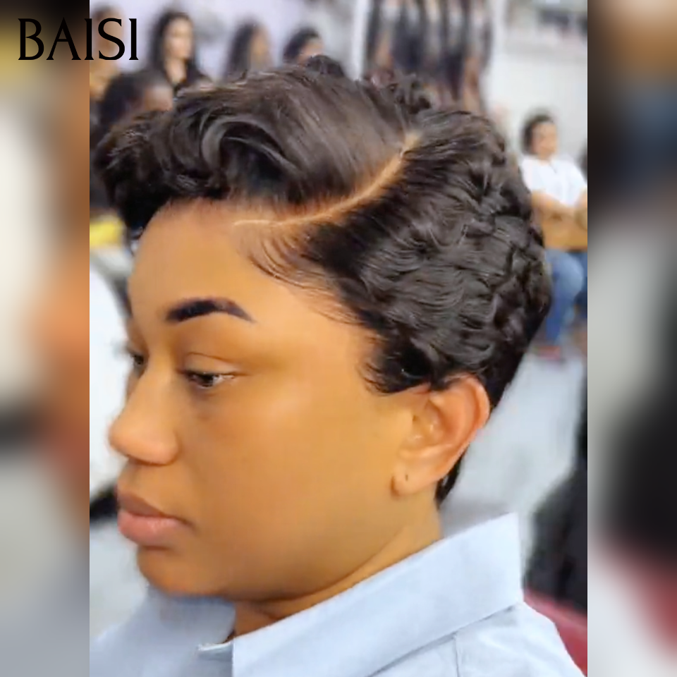 BAISI Wear Perruque Prêt-à-porter 59€ pixie de la couronne Promotion en  naturelle couleur en 100% Cheveux Humains