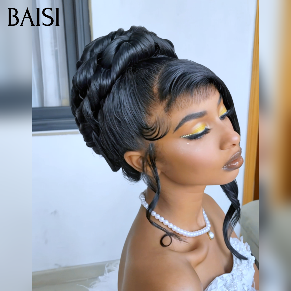 BAISI Coiffure Prêt à porter 169€ Perruques Mariage noir chignon et personalisation comme sur la vidéo 100% identique avec lace frontale événement spécial