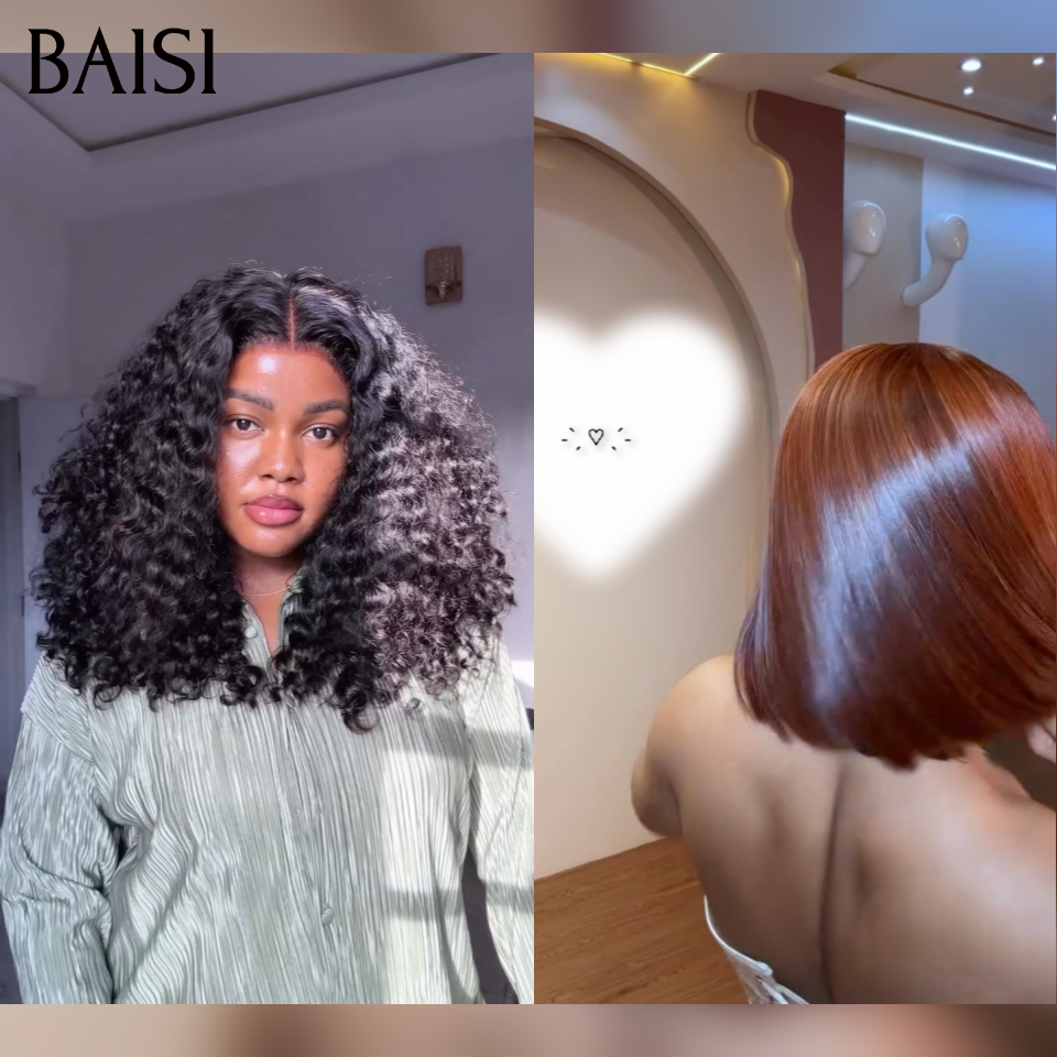 BAISI vente flash 2 Perruques Promo 165€ Moitié Prix 4x4 lace closure curly wave 16 pouces et marron 10 pouces  100% human hair MP50