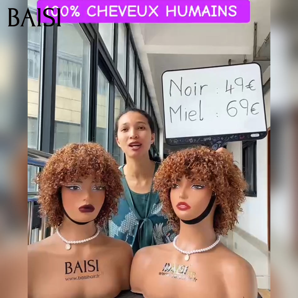 BAISI peruca pixie curly sem cola preta 49€ ou afro curl 8 polegadas 48€ em preto, metade do preço, 100% cabelo humano verdadeiro MP50