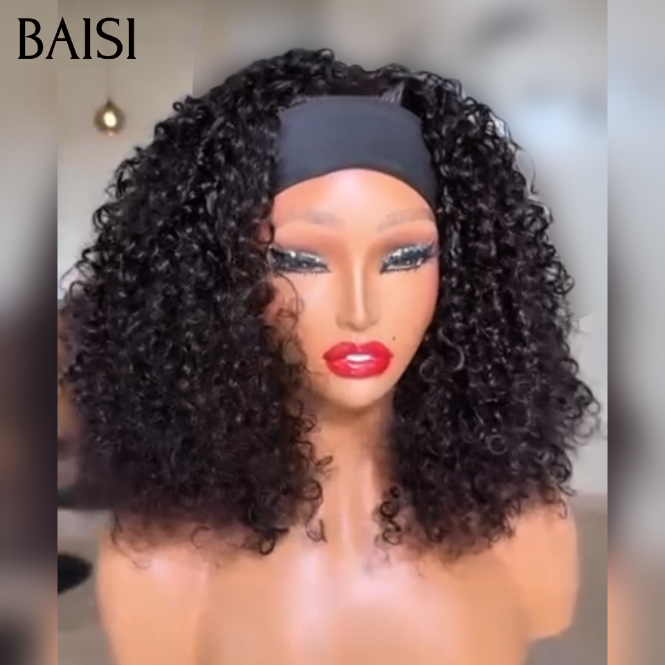 BAISI Perruque Bandeau Curly Wave Sans Colle Prêt-à-porter Fabriquée A La Machine en 100% Vrais Cheveux Humains