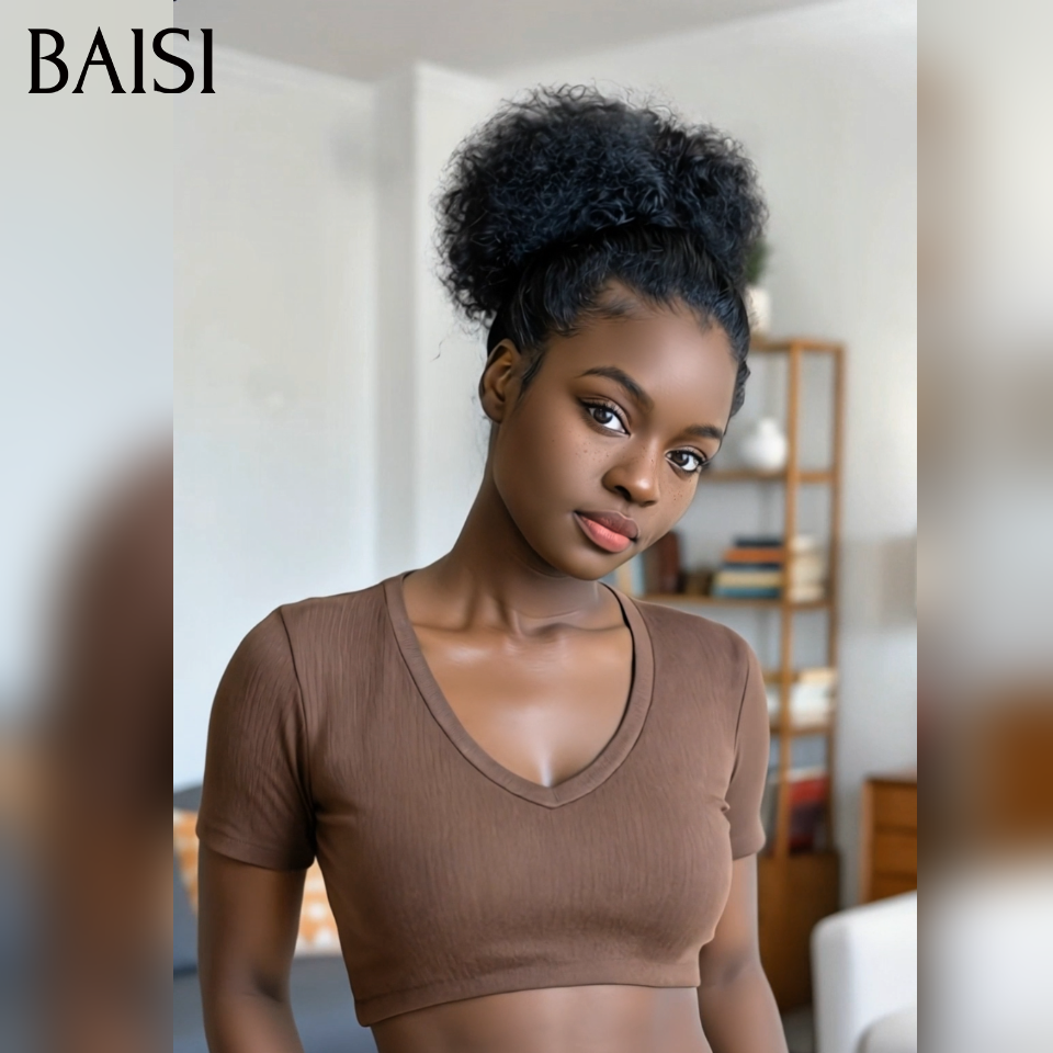 BAISI perruque en chignon bun afro 18 pouce Coiffure identique 119€  NOIR en 100% Cheveux Humains