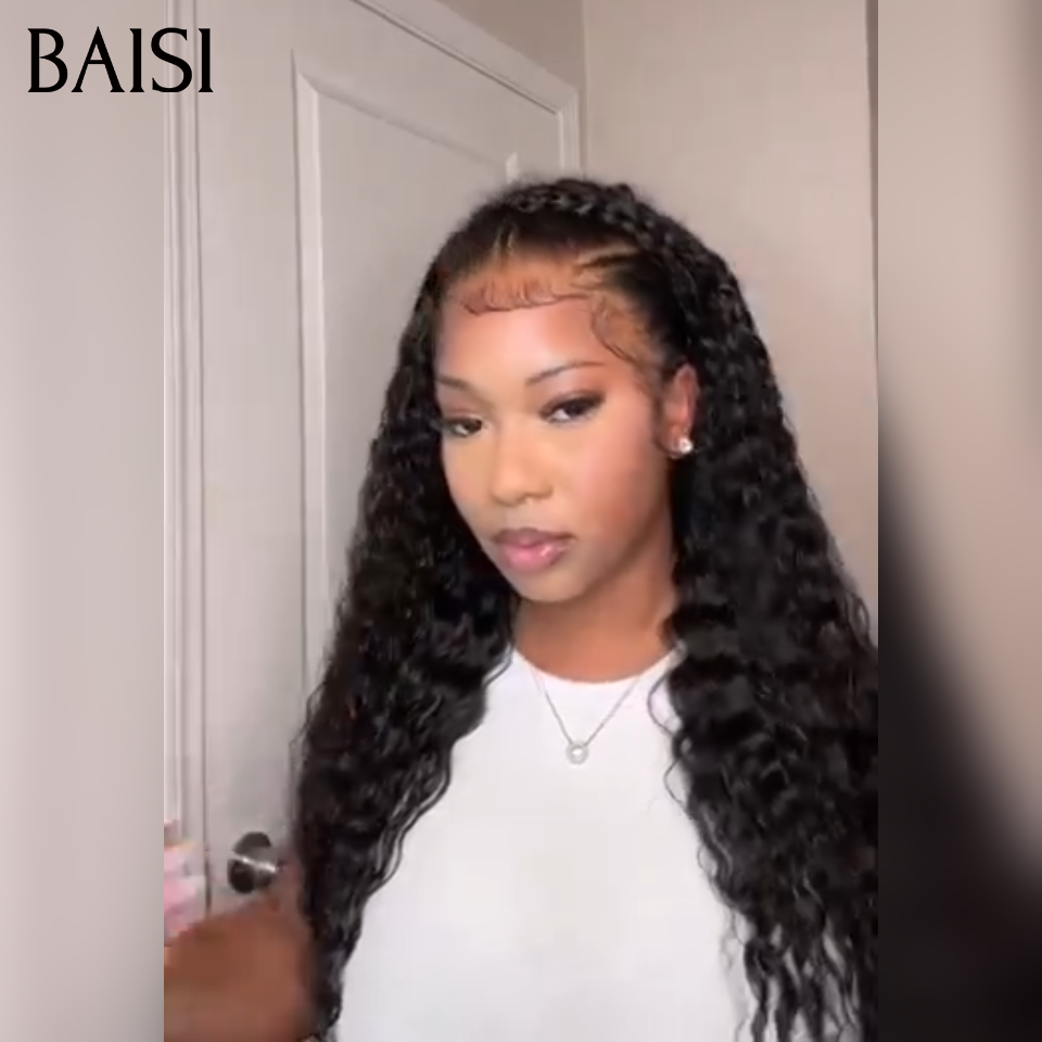 BAISI Prêt-à-porter 13x4 lace frontal Perruque  deep wave  149€ en couleur NOIR 100% Vrais Cheveux Humains