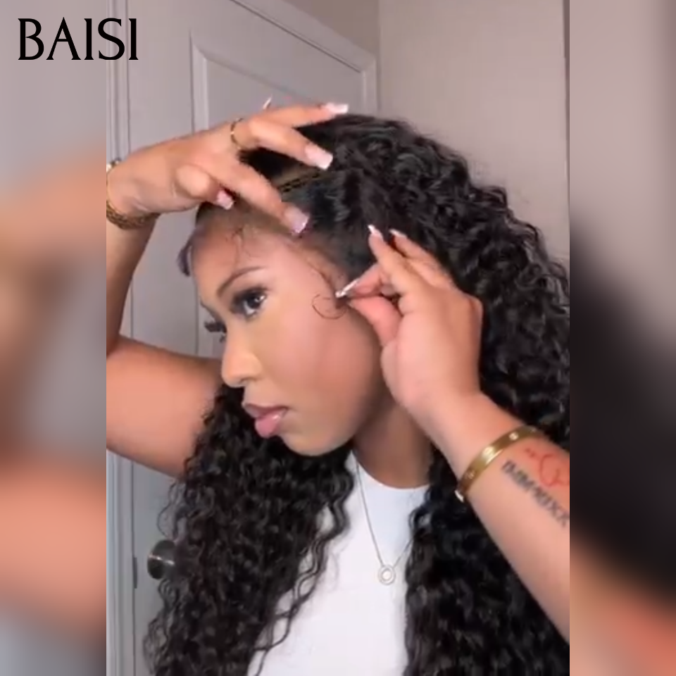 BAISI Prêt-à-porter 13x4 lace frontal Perruque  deep wave  149€ en couleur NOIR 100% Vrais Cheveux Humains