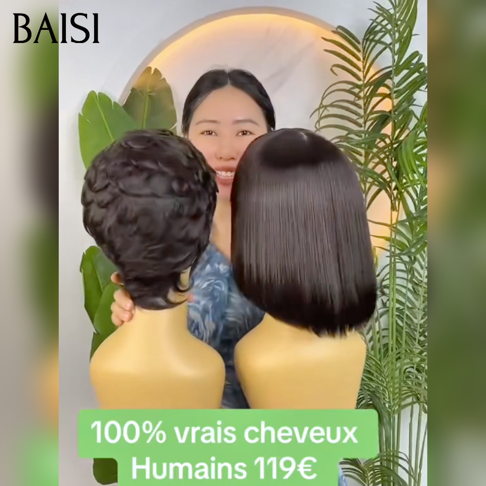 BAISI 2 Perruques 119€ 2x4 lace lisse avec frange 8 pouce et 13x4 pixie lace frontale chioma 100% vrais cheveux humains