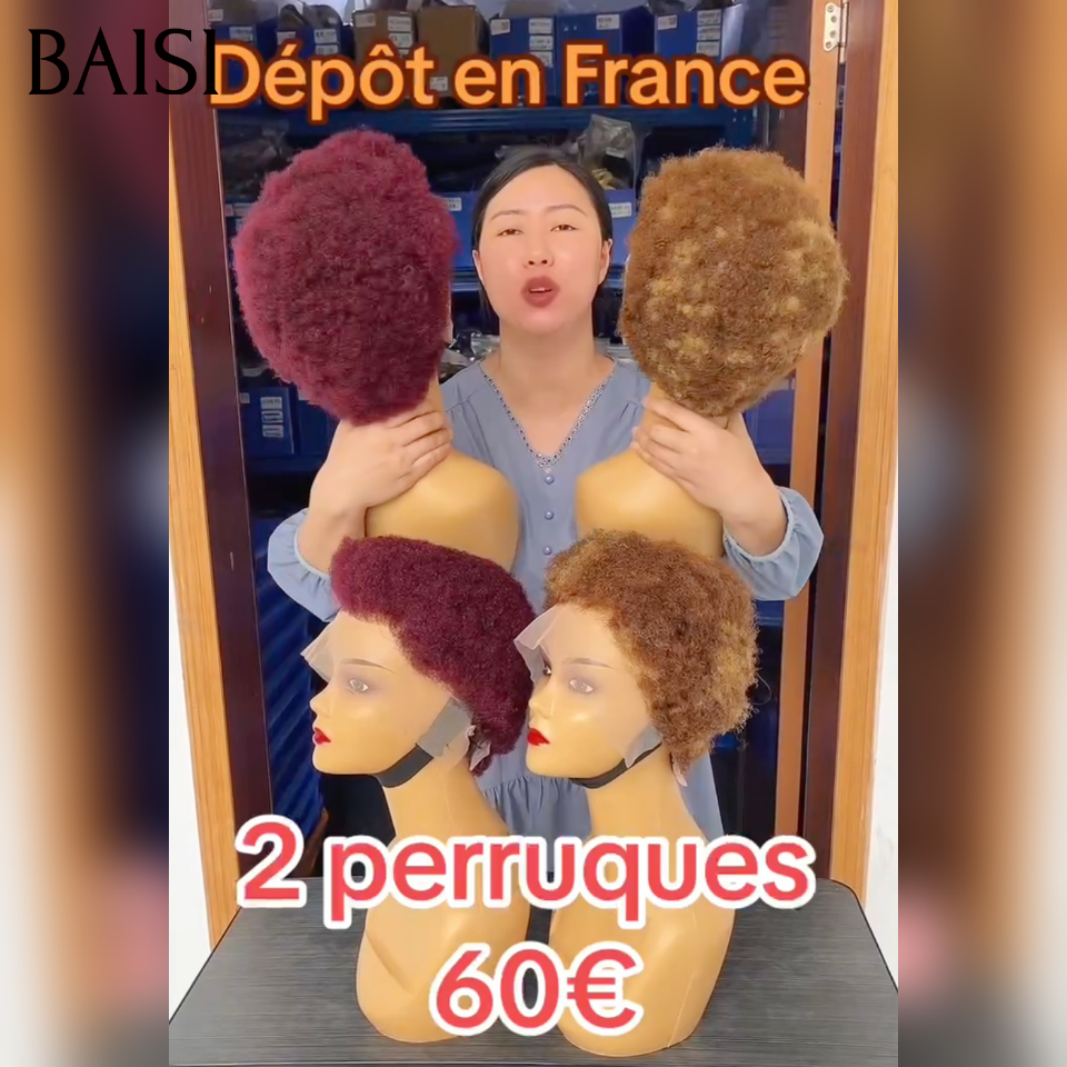 BAISI 2 perruques  13X4 lace frontale Afro 60€ sans Colle 99J#Bordeaux et 4-27# machine perruques depot en  france