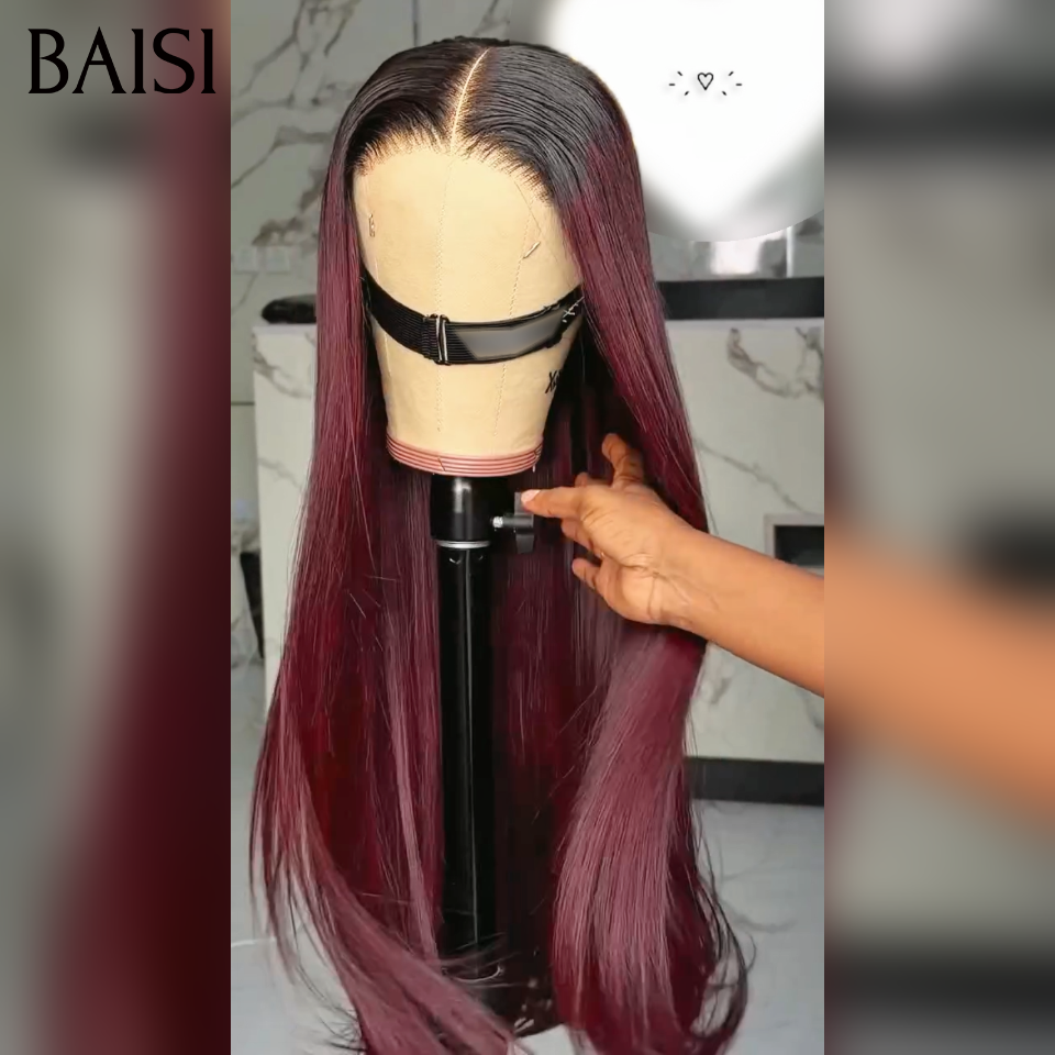 BAISI 2X6 lace vietnam hair SDD bone Straight Perruque Lisse 96€ En 1BT99J# Bordeaux en 100% Cheveux Humains