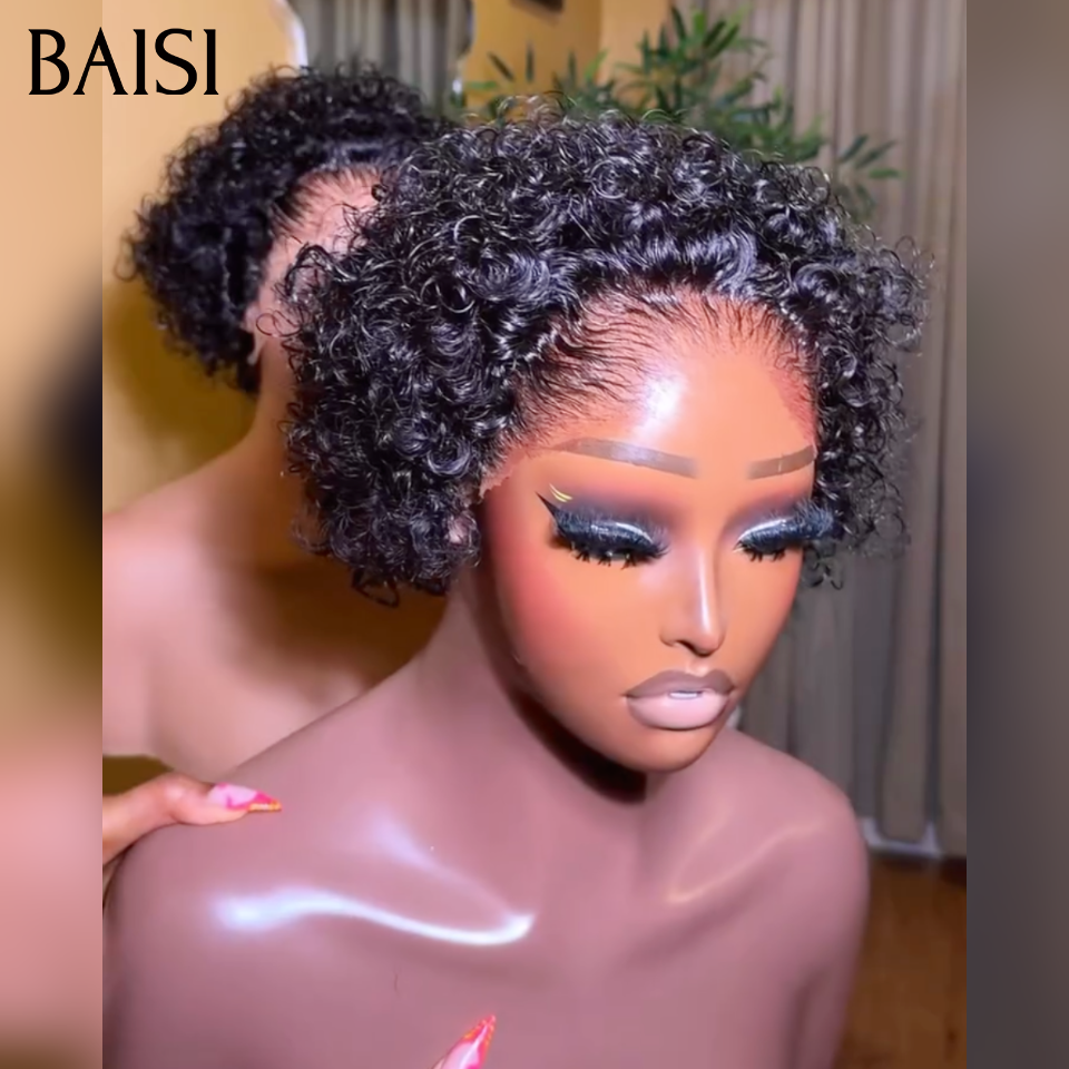 BAISI Pixie Curly promo 50€ 2 Perruques 80€ 4 Perruques 225 € pixie 13x4 lace frontal afro curly en 4 Couleur en 100% cheveux humains