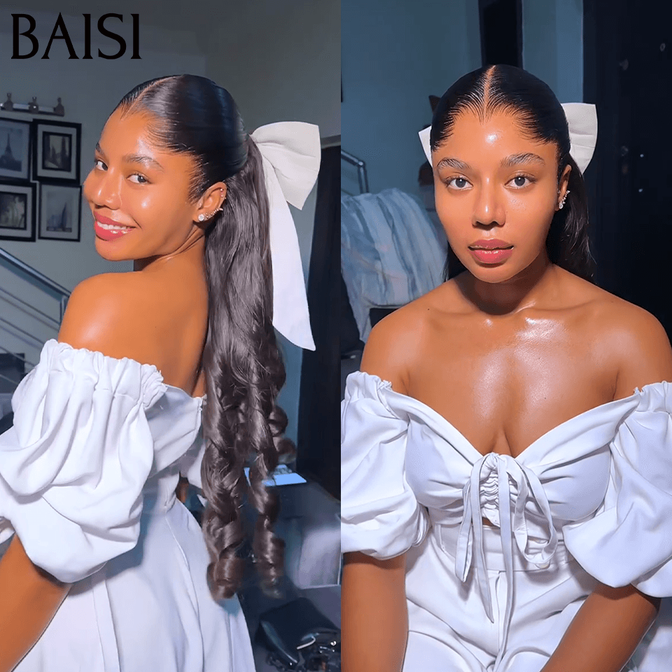 BAISI 13X4 Perruques de Luxe Naturelle Wave 229€ 20 pouces en Couleur NOIR 300%densité  en 100% Cheveux Humains BS65