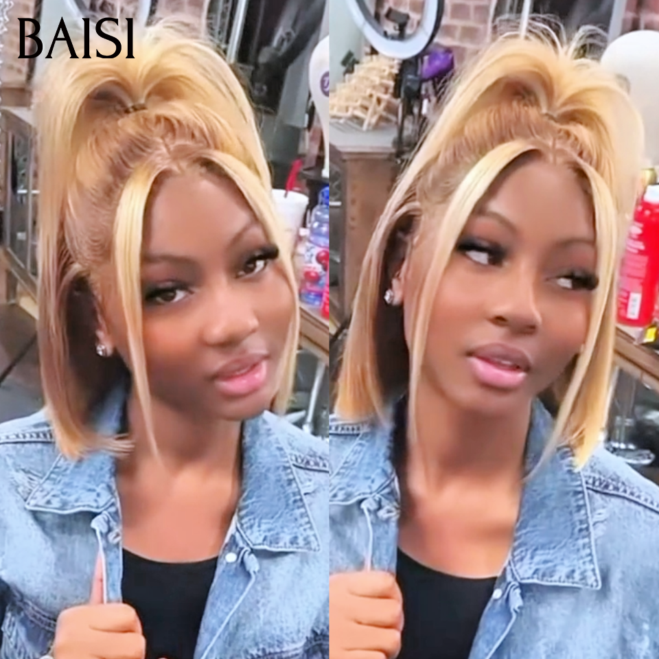 Déjà Coiffée 119€ 13x4 lace frontal Lisse BOB 10 Pouces avec Queue de Cheval En Couleur blonde en 100% Cheveux Humains