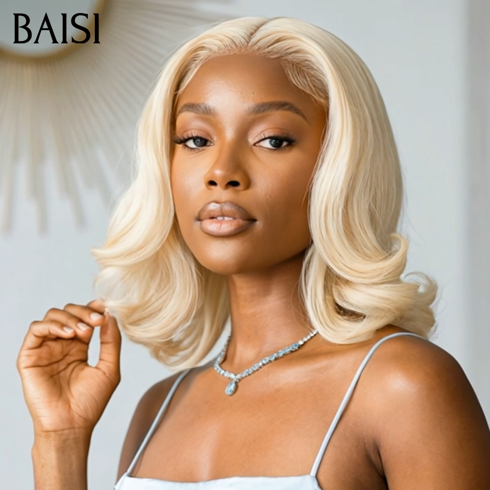 BAISI 13x4 lace frontal Perruque Bouclée Egg Wave 100€  12 Pouces en couleur blonde 613#  En 100% Cheveux Humains
