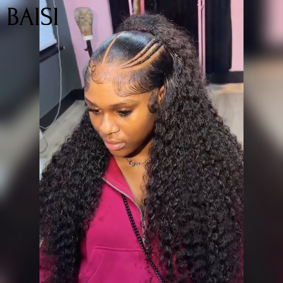 Déjà Coiffée 20 pouce 148€ 13x4 lace frontal curly wave avec Queue de Cheval natte NOIR en 100% Cheveux Humains