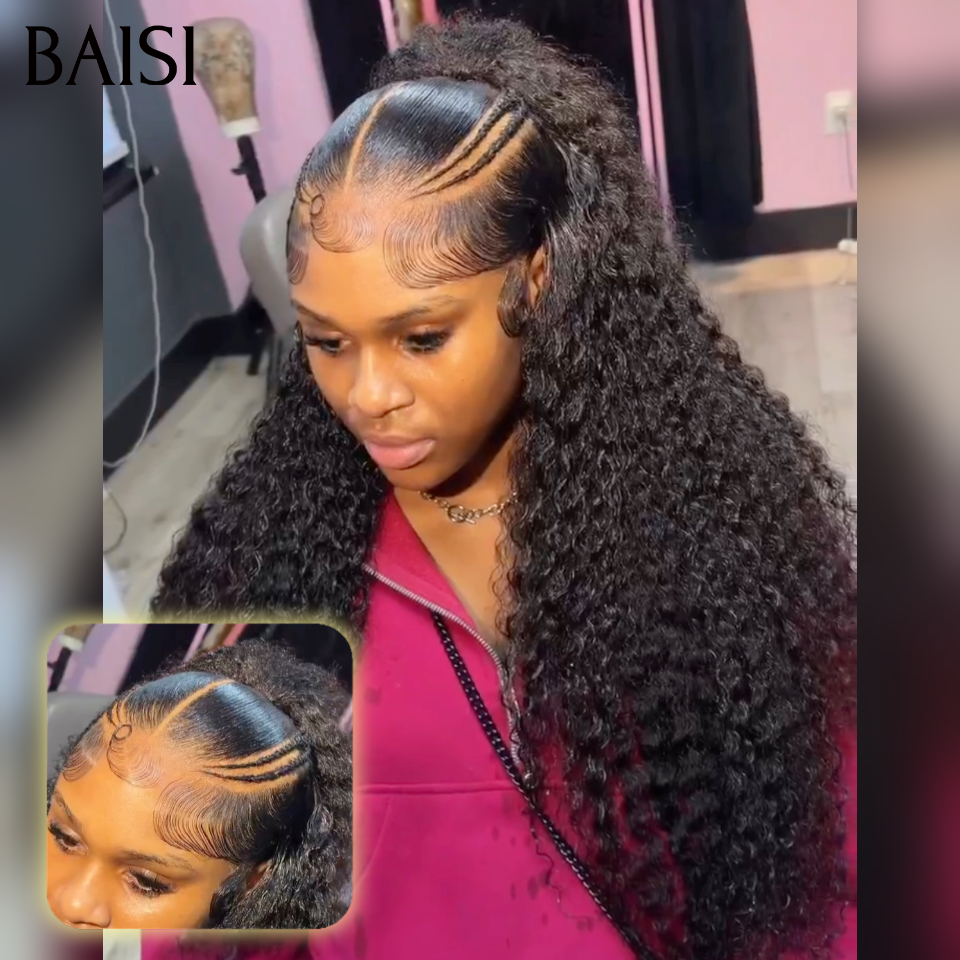 Déjà Coiffée 20 pouce 148€ 13x4 lace frontal curly wave avec Queue de Cheval natte NOIR en 100% Cheveux Humains