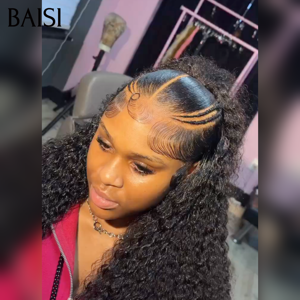 Déjà Coiffée 20 pouce 148€ 13x4 lace frontal curly wave avec Queue de Cheval natte NOIR en 100% Cheveux Humains