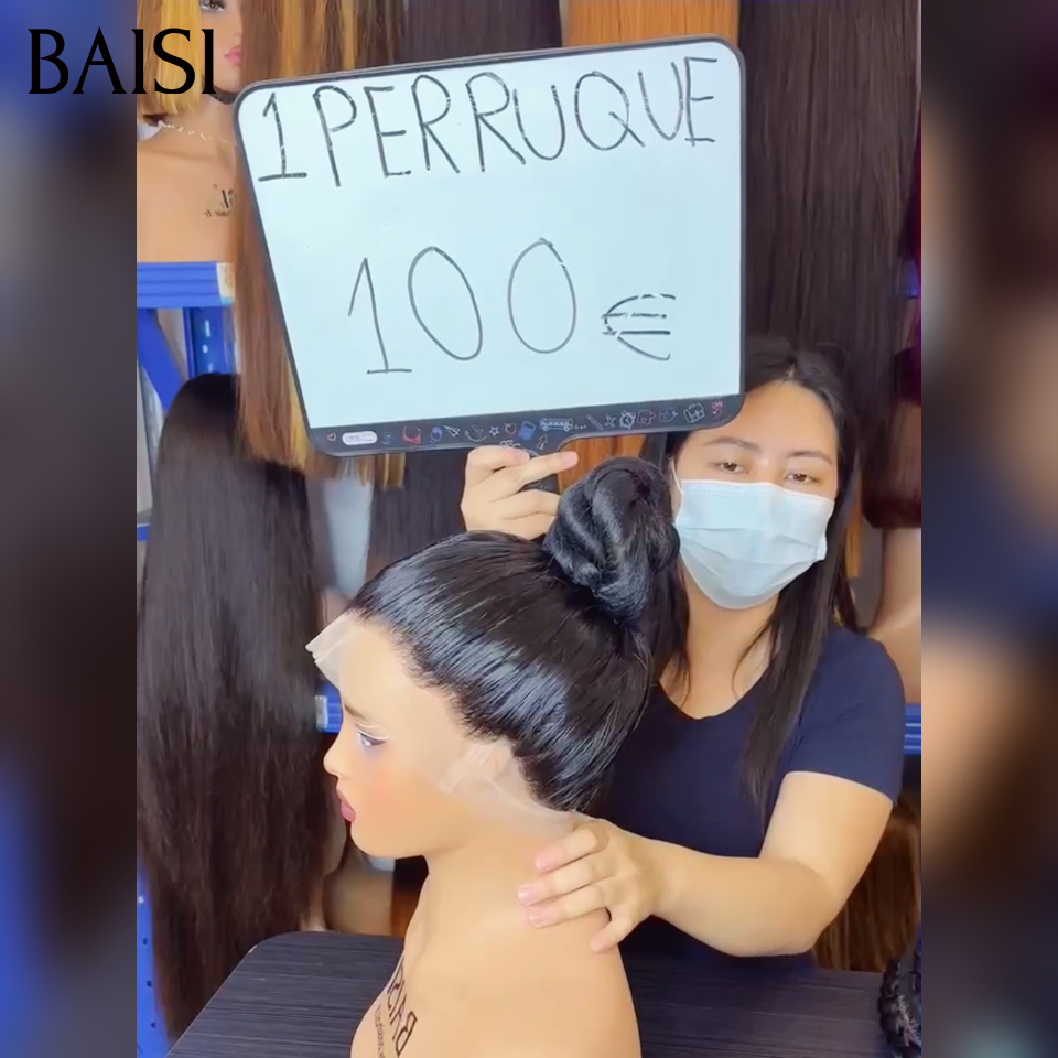 Nouveau produit 100€ Full lace frontal Perruque Lisse Pré-Coiffée avec queue de cheval PROMO en 100% blended hair