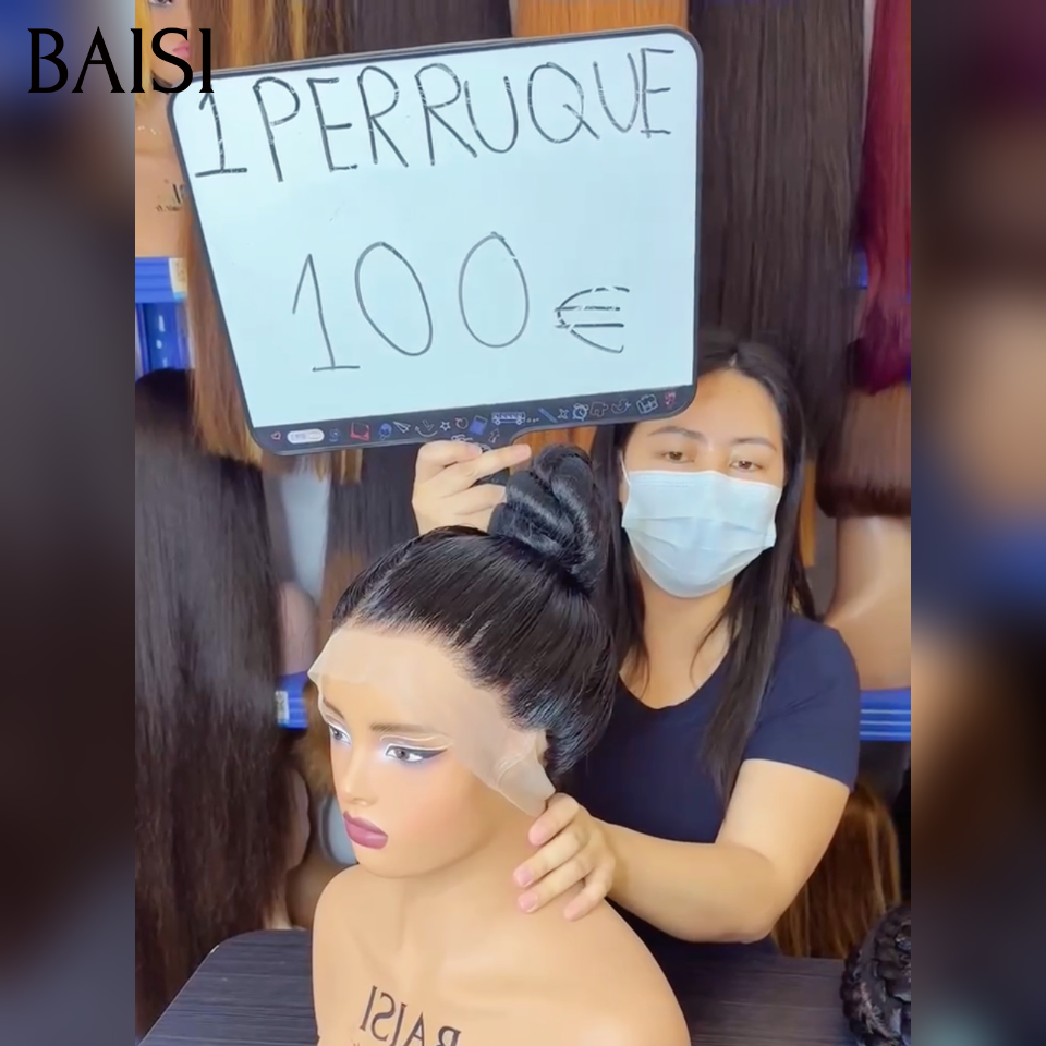 Nouveau produit 100€ Full lace frontal Perruque Lisse Pré-Coiffée avec queue de cheval PROMO en 100% blended hair