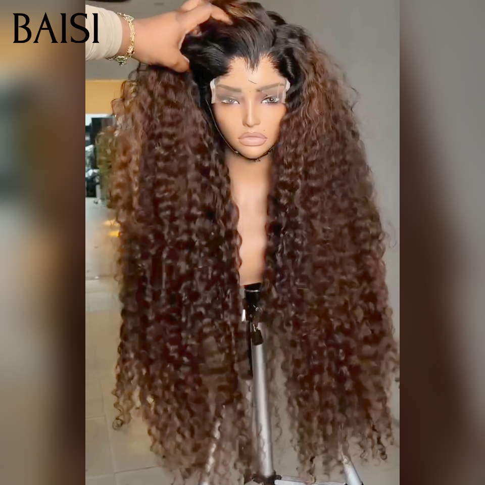 BAISI PROMO lace closure 4x4 Perruque curly wave marron mixte miel 14 pouce 88€ en 100% Cheveux Humains