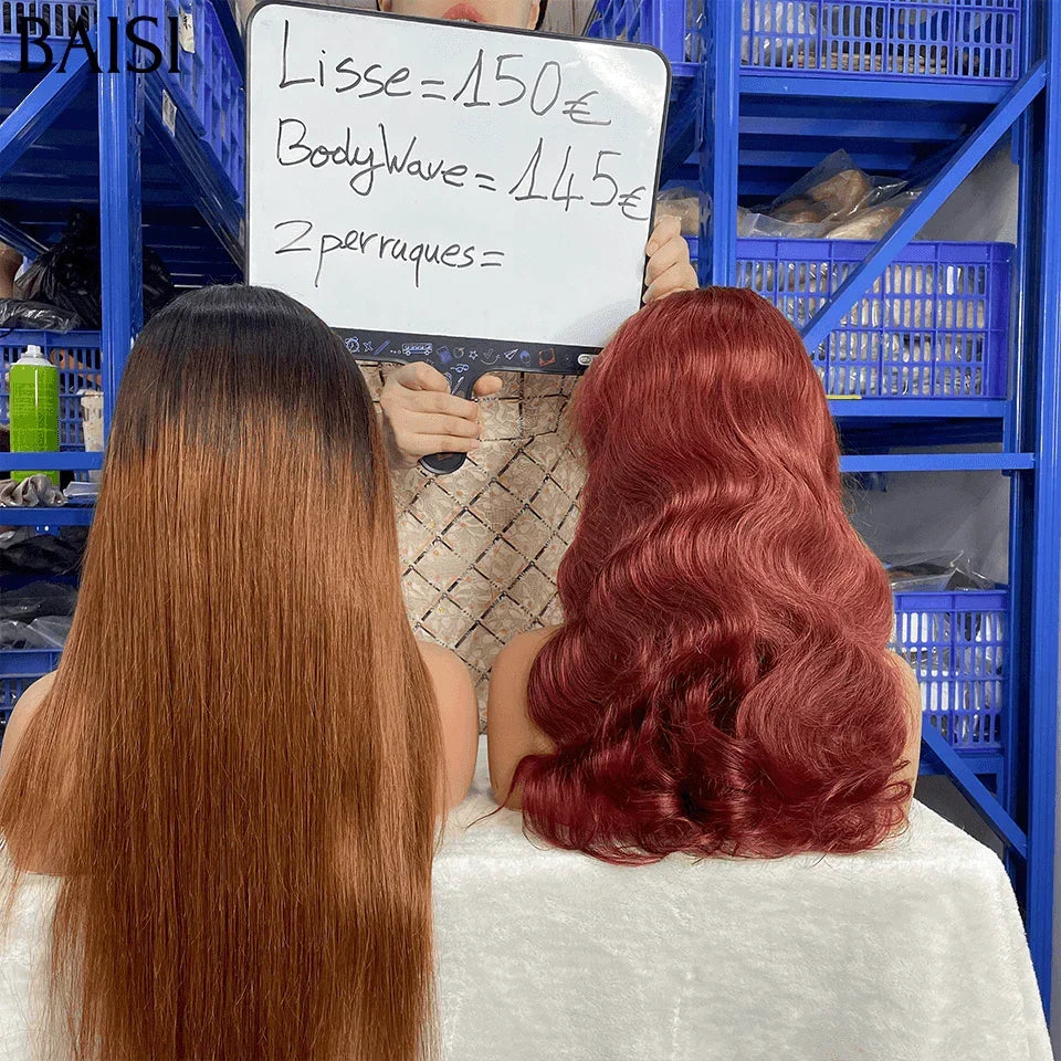 BAISI Acquista 1 + 1 omaggio = €295 Parrucca o 13X4 1BT4# lisci 20 pollici o 1BT33# ondulati 18 pollici in capelli umani veri al 100% Codice: VIP100