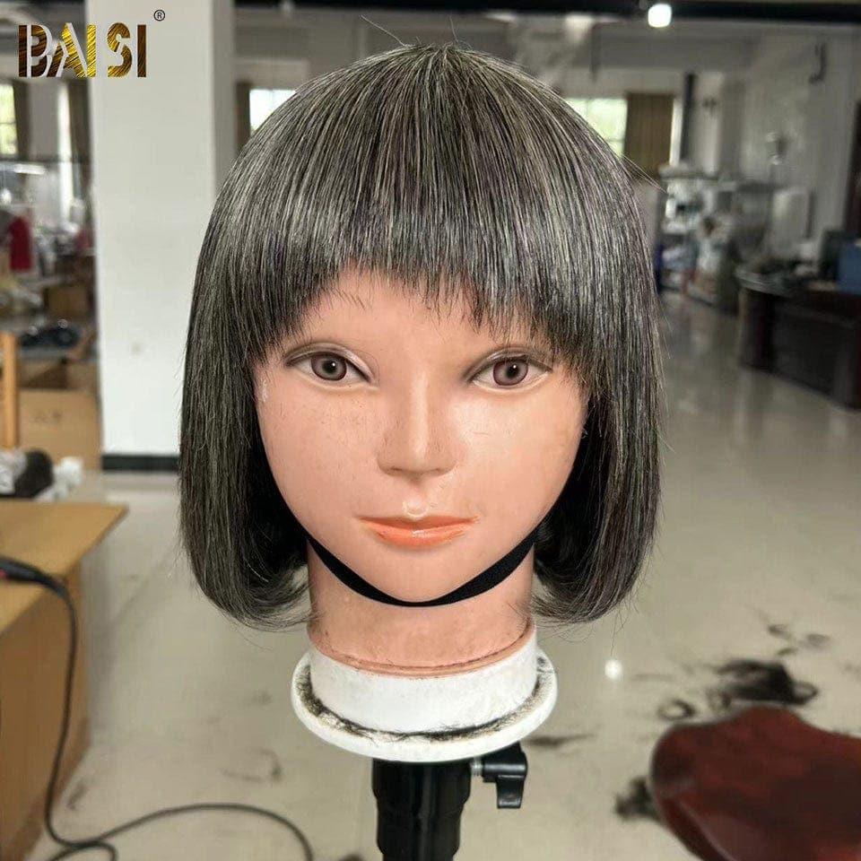 BAISI Collection Poivre et Sel Perruque Avec Frange coupe à la mode couleurs grise mixte 8 pouce 200%