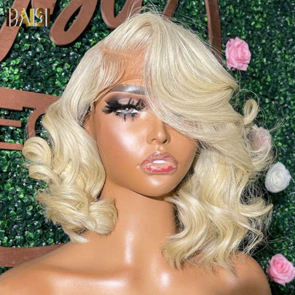 BAISI 4x4 wig fashionable cut blonde colors #613 wave 8 inch 200% volume