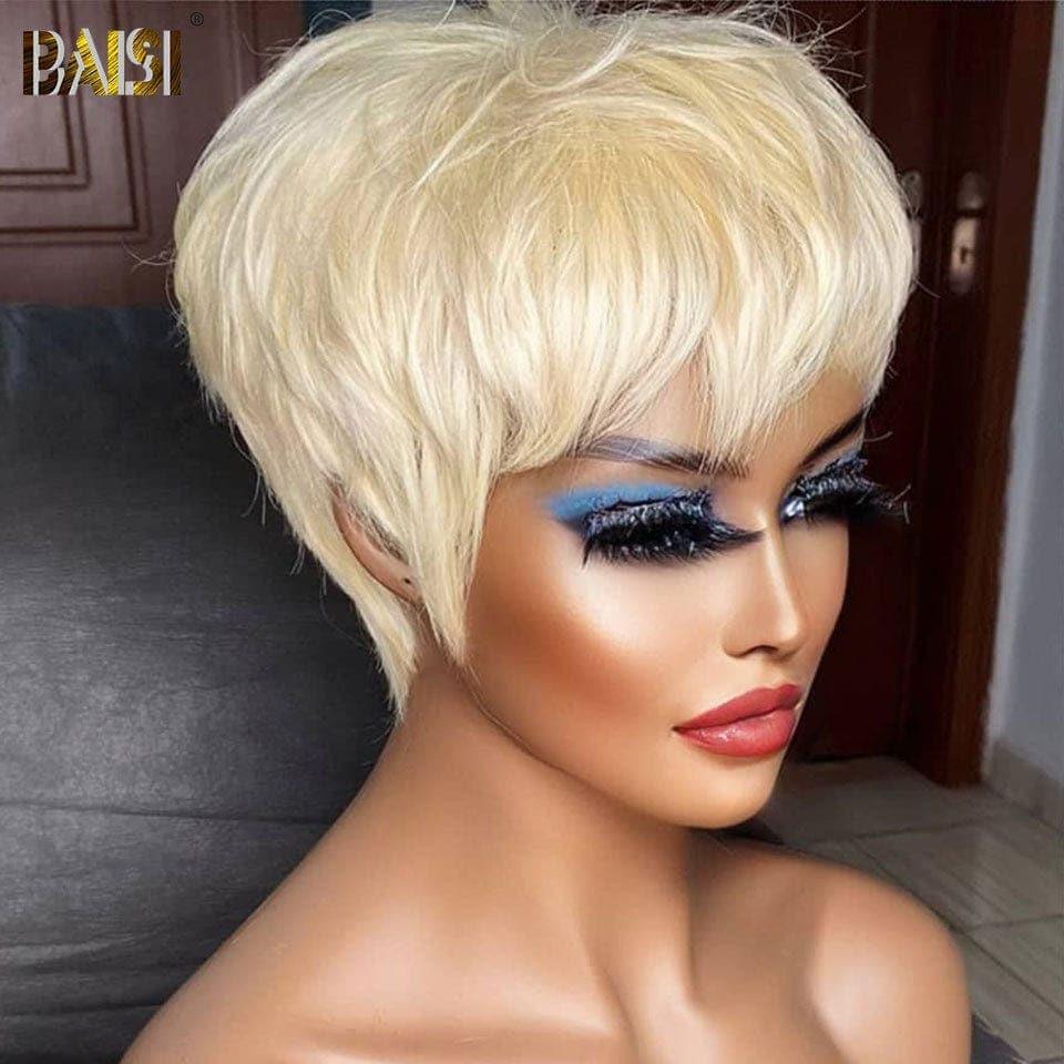 BAISI 13x4 lace frontal curly wave orange 54€ ou Promo 45€ arrivage pixie coupe fabriqué à la machine En 100% Cheveux Humains En blonde #613  ou afro curly NOIR