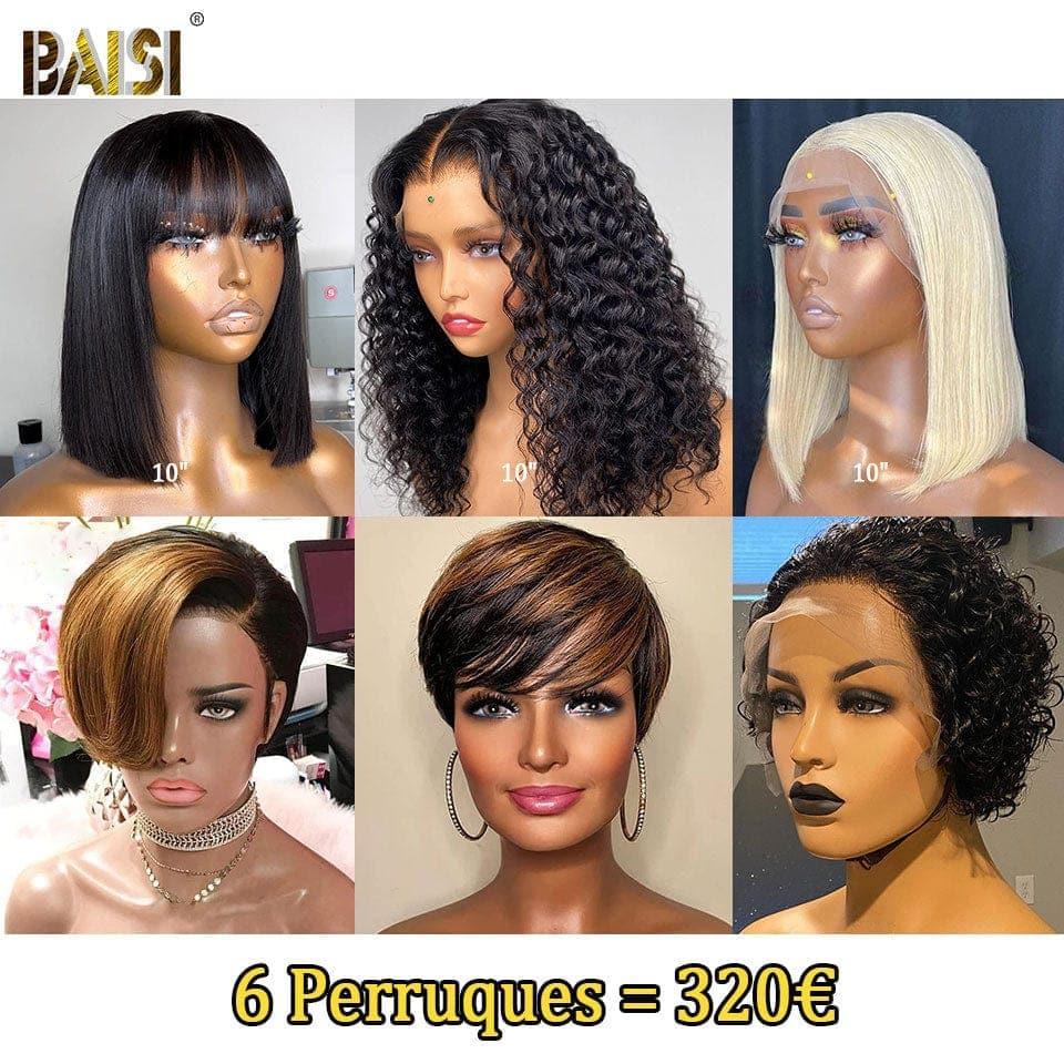 BAISI vente flash 6 perruques bob 320 euro ou 3 perrques 449 euro 2X6 Lisse de luxe 20 pouces et 13X6 curly wave 300% densité  en 100% vrais cheveux humains