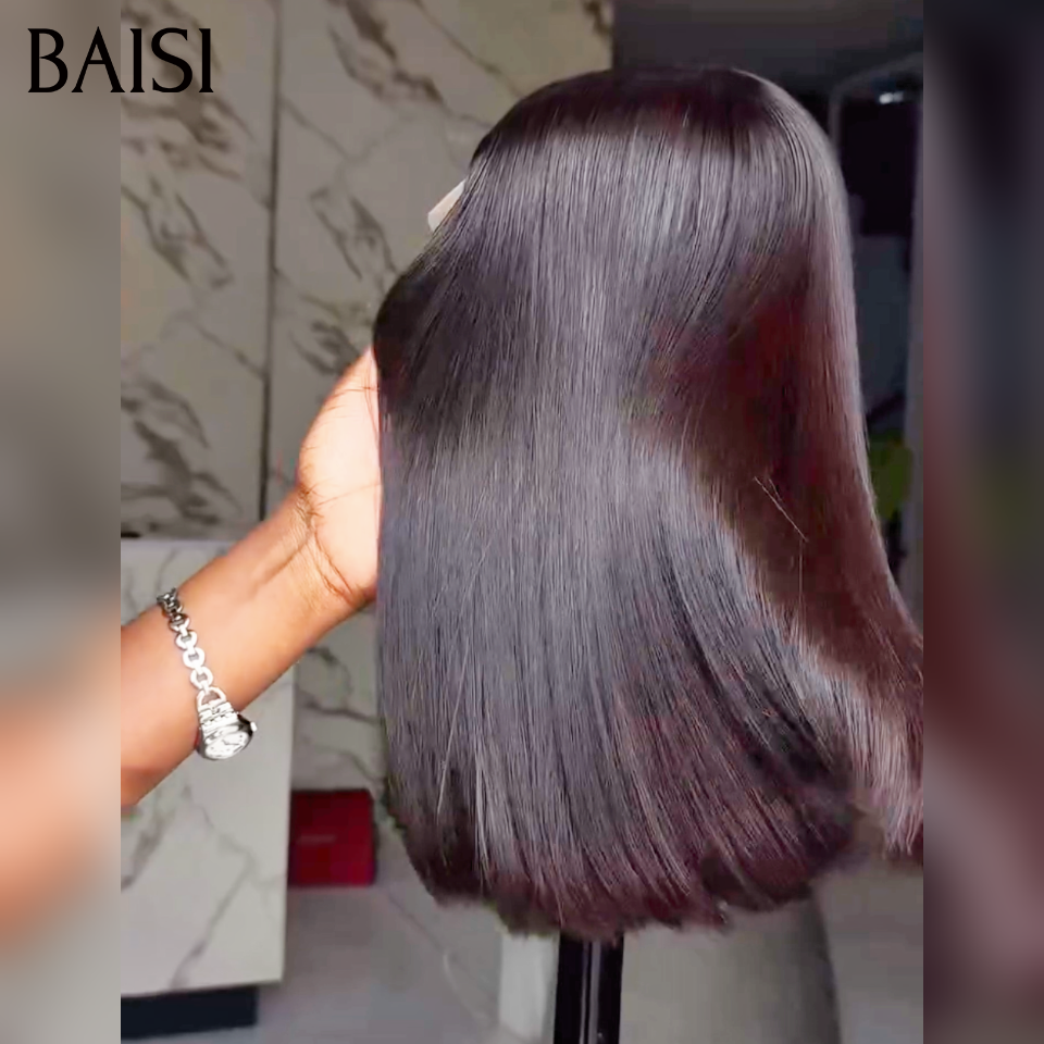 BAISI Confezione all'ingrosso 2 parrucche bob 120 euro 2x4 lace lisce con frangia 8Pollici colore Marrone e NERO 100% Capelli Umani