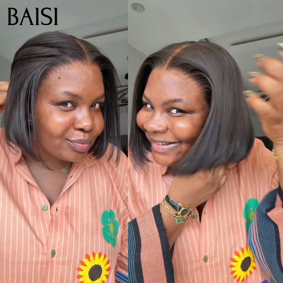BAISI perruque SDD BONE STRAIGHT  Lisse 8 pouces 75€ BOB noir de luxe 2x6 lace closure 100% Cheveux Humains