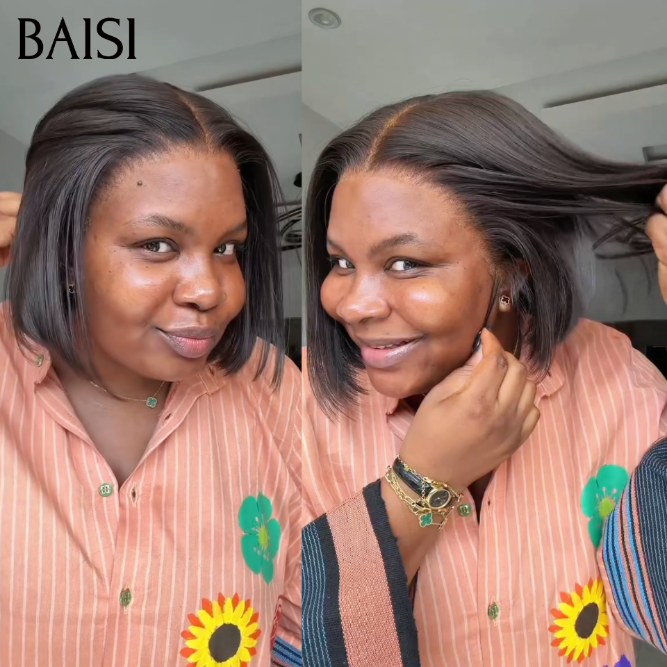 BAISI perruque SDD BONE STRAIGHT  Lisse 8 pouces 75€ BOB noir de luxe 2x6 lace closure 100% Cheveux Humains