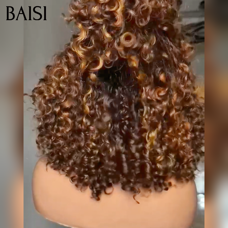 BAISI Perruque curly avec Frange 12 Pouces 89€ couleur 1BT27# sans Colle en 100% Cheveux Humain Hair