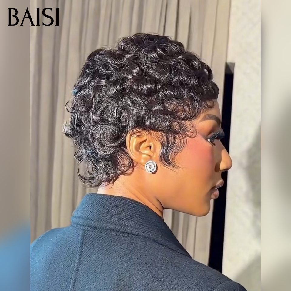 BAISI  Perruque chioma Pixie Finger Wave petite coupe 13x4 Lace Frontale 6 pouces PROMO 58€ En 100% Cheveux Humains