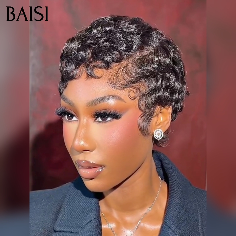 BAISI  Perruque chioma Pixie Finger Wave petite coupe 13x4 Lace Frontale 6 pouces PROMO 58€ En 100% Cheveux Humains