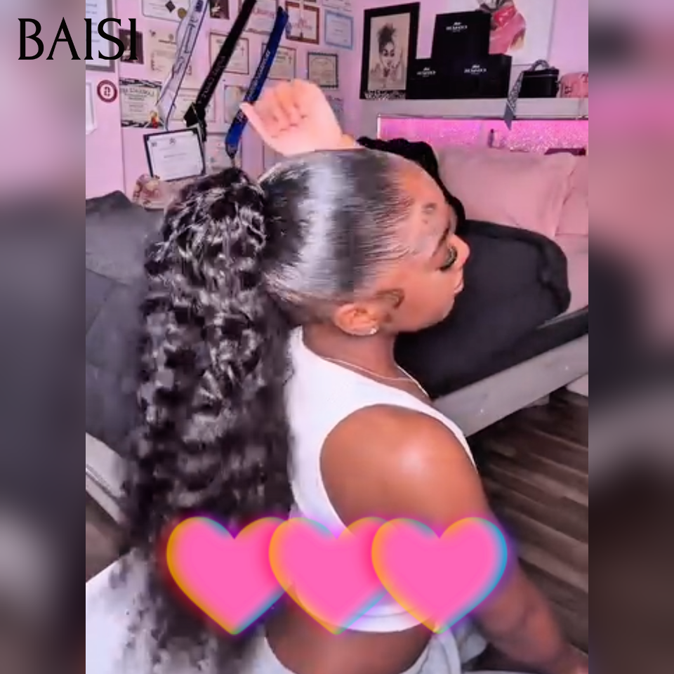 BAISI demi-perruque extension chignon ponytail deep curly 20 Pouces 169€  En Couleur Noir CURLY en 100% cheveux humains