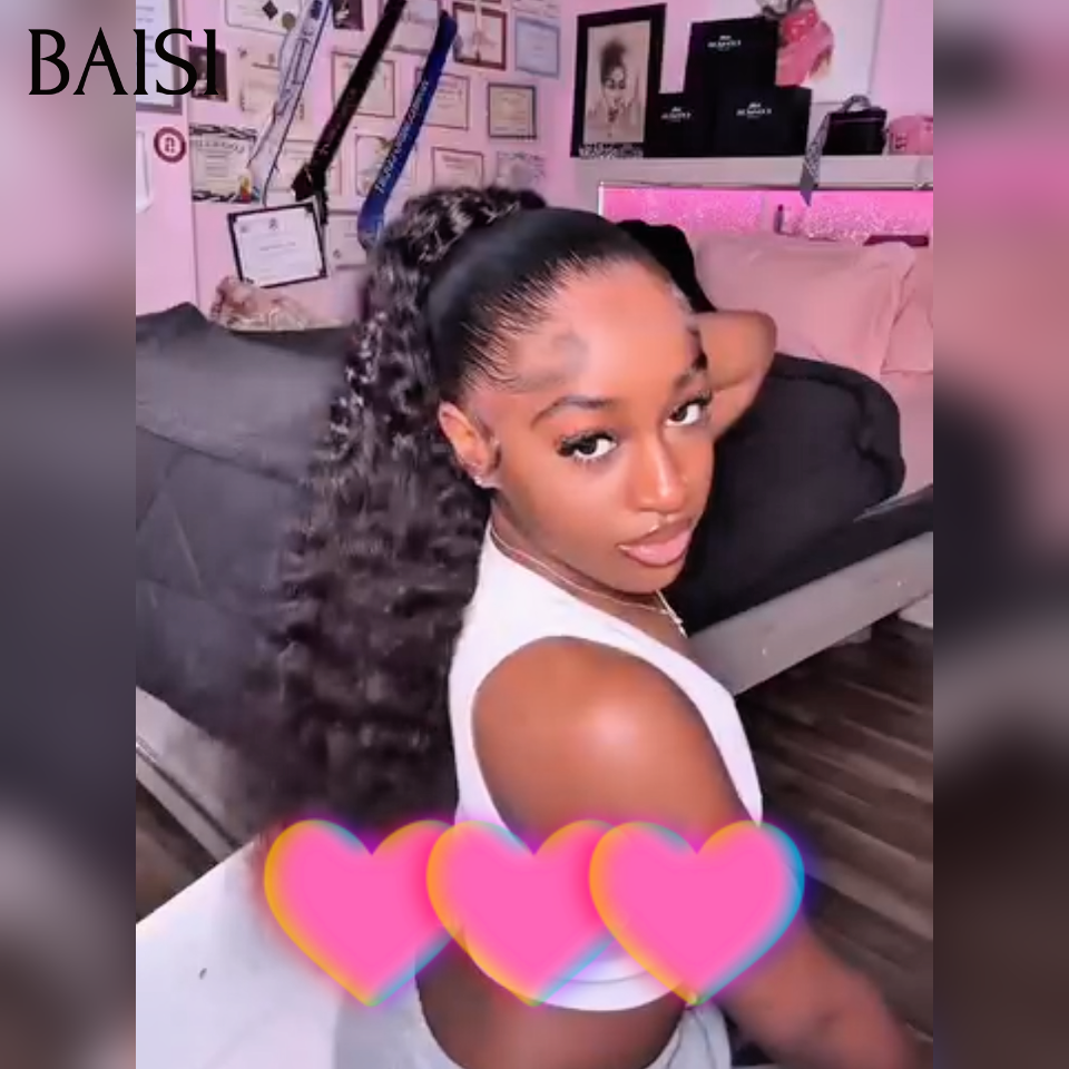 BAISI demi-perruque extension chignon ponytail deep curly 20 Pouces 169€  En Couleur Noir CURLY en 100% cheveux humains