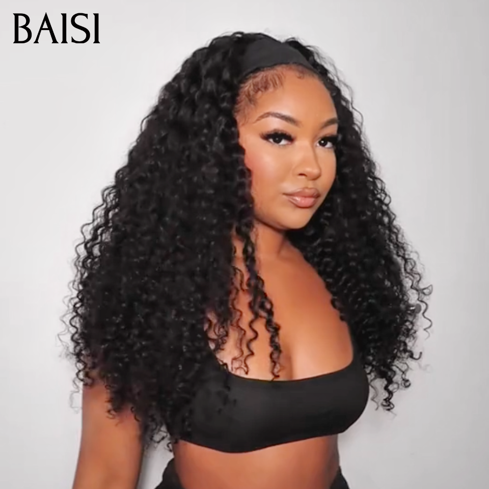 BAISI Achetez 2 perruques minimum au prix d'usine fournisseur Perruque Bandeau Bouclée Deep Wave Fabriquée A La Machine (Pas Besoin de Code)