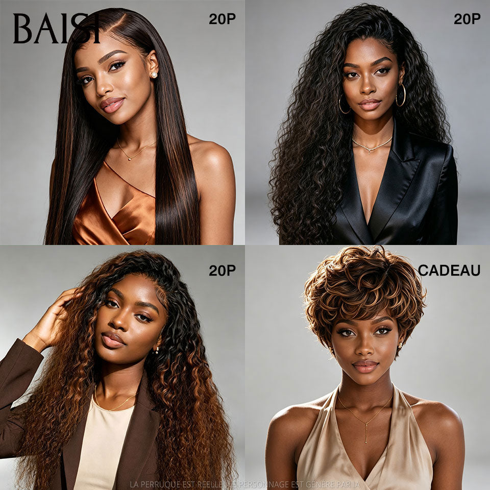 BAISI Compre 1 +1 Grátis = 169€ Peruca 4x4 lisa Bob 1BT30# 10 polegadas e 13x4 frontal onda encaracolada 22 polegadas ou peruca combinada 3 perucas a bom preço