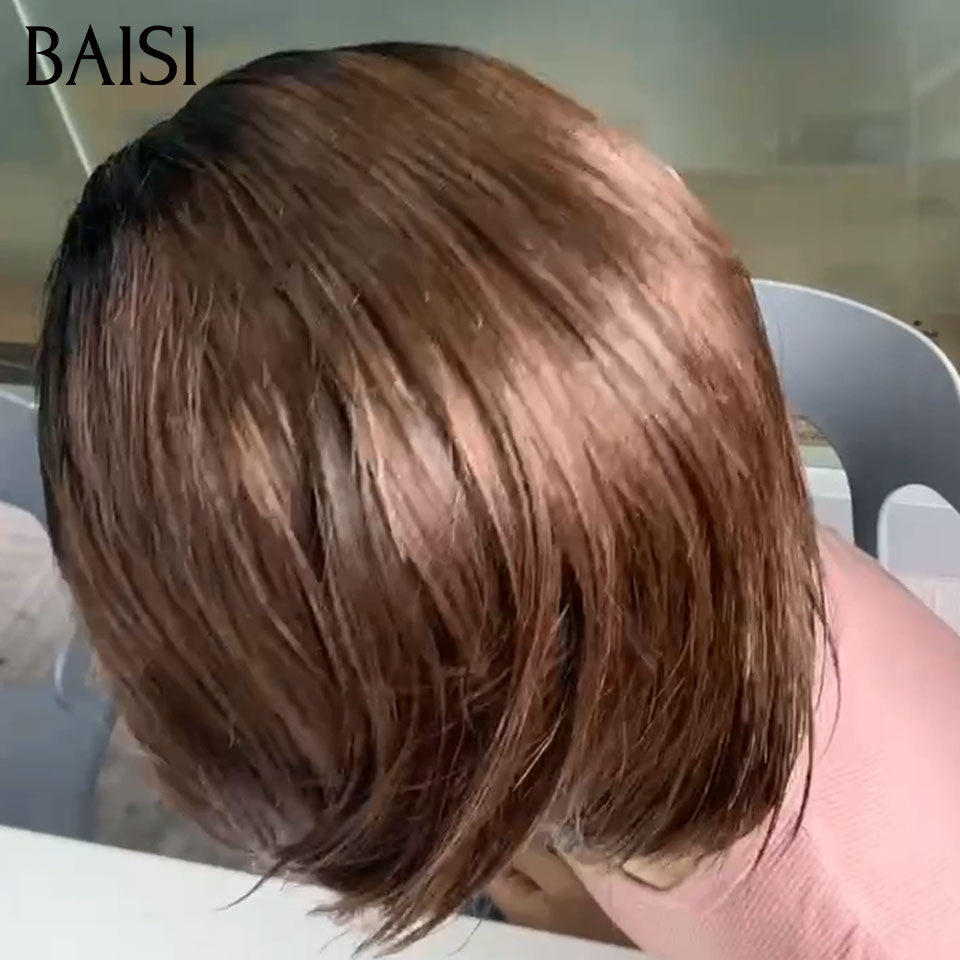 BAISI 13x4 Lace Quatre (4) Perruques Pixie Courte Différentes Couleurs Personnalisée Noir Marron Dorée ou Miel En 100% Cheveux Humains