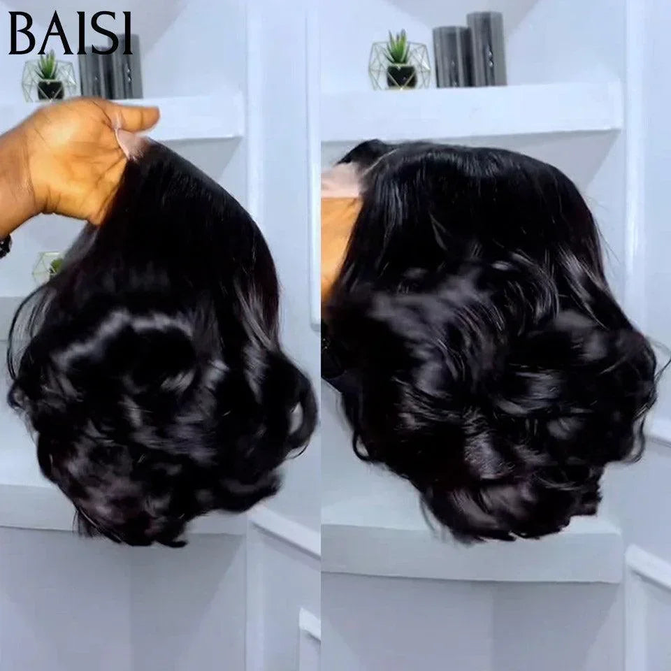 BAISI Flash Offer €75 Pixie Wig 4X4 Egg Curls Black Side Parting 1B# in 100% Human Hair FR38