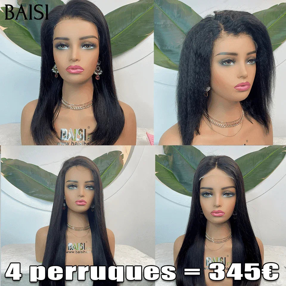 BAISI Achetez 1 + 1 Gratuite = 159€ 4X4 lace water wave 2 couleur Marron et 99J# ou 4 Perruques 395€ en 100% vrais cheveux humains code：FR38
