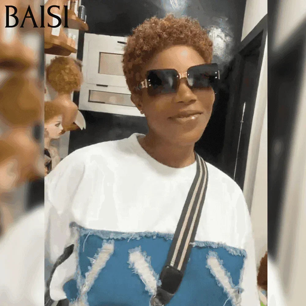 BAISI Offre Flash Perruque Pixie Afro  13x4 lace frontal marron 100% cheveux humains F-905 FR38
