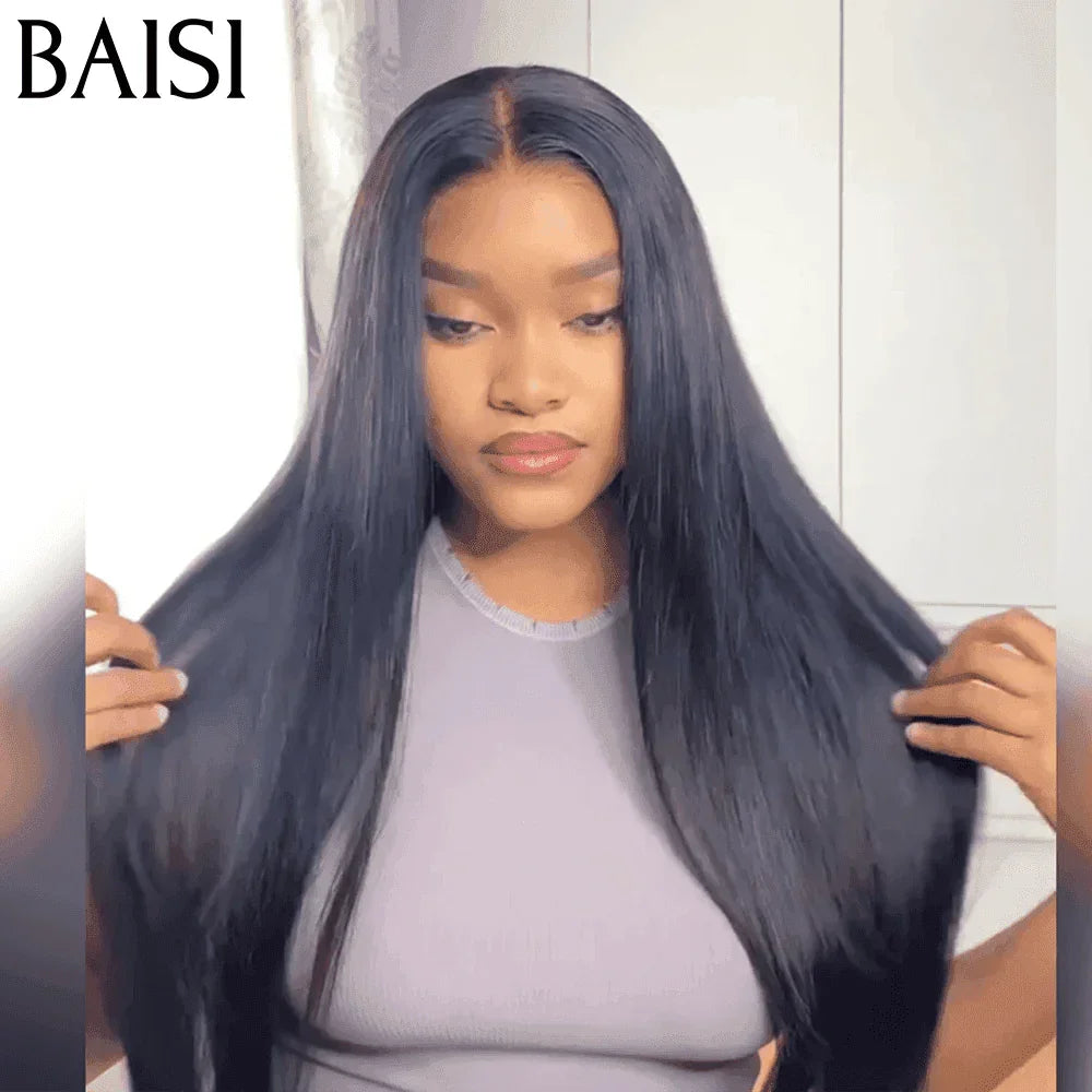 BAISI 13x6 gerade, leimlose Spitzenperücke, bereits geschnitten, leicht zu tragen, 100 % echtes Echthaar, 16–30 Zoll, Code: BS120