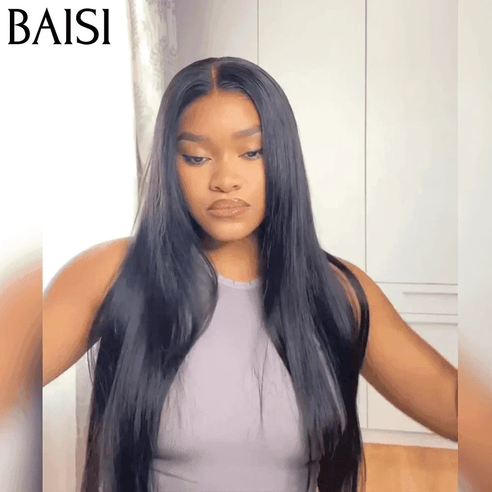 BAISI 13x6 gerade, leimlose Spitzenperücke, bereits geschnitten, leicht zu tragen, 100 % echtes Echthaar, 16–30 Zoll, Code: BS120