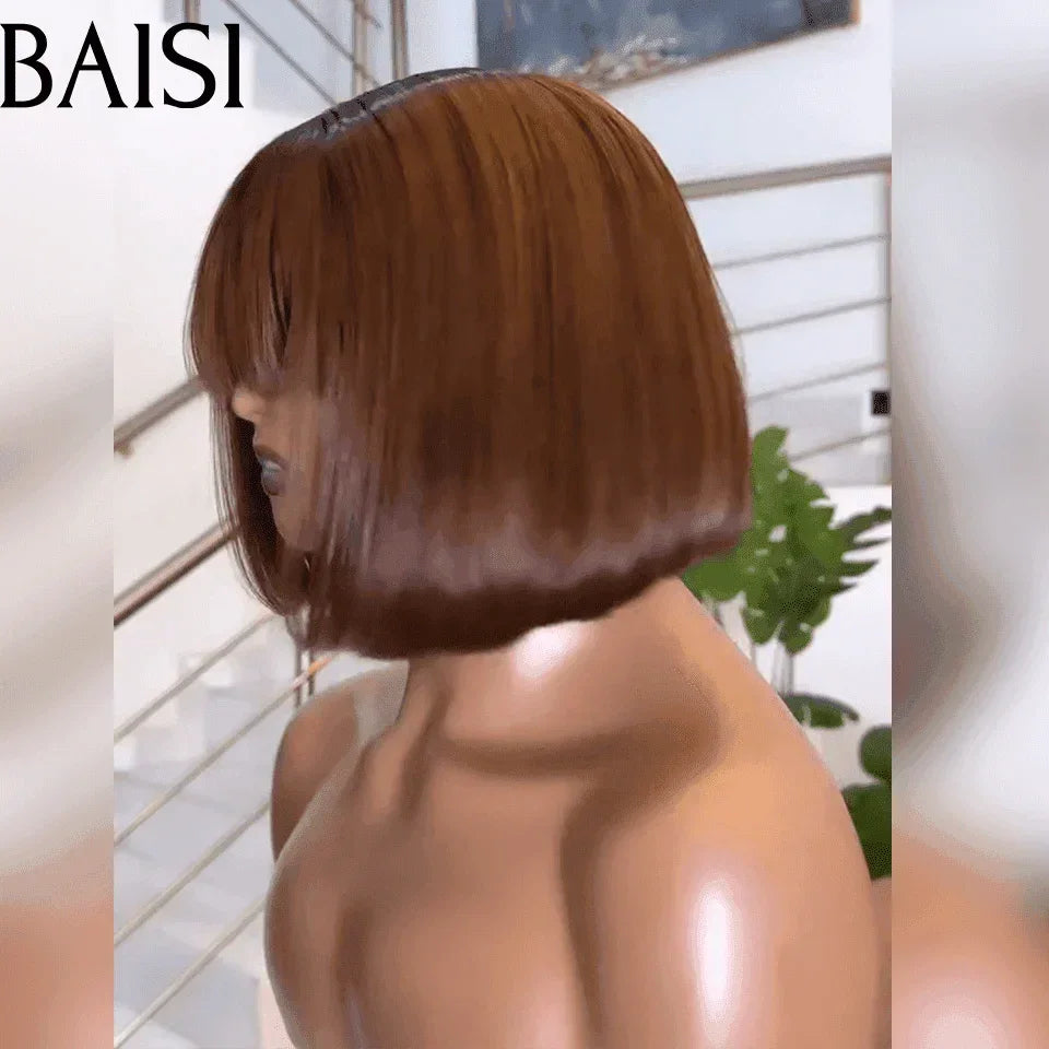 BAISI vente flash  perruques avec Frange Marron 4# en 100% vrais cheveux humains 250% densité Vietnam Hair