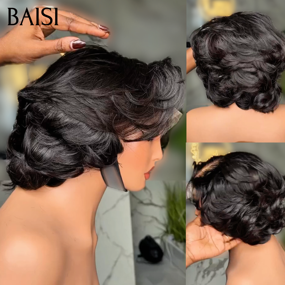 4x4 lace closure Perruque egg wave 10 pouces 88€ Coupe identique NOIR en 100% vrais cheveux humains