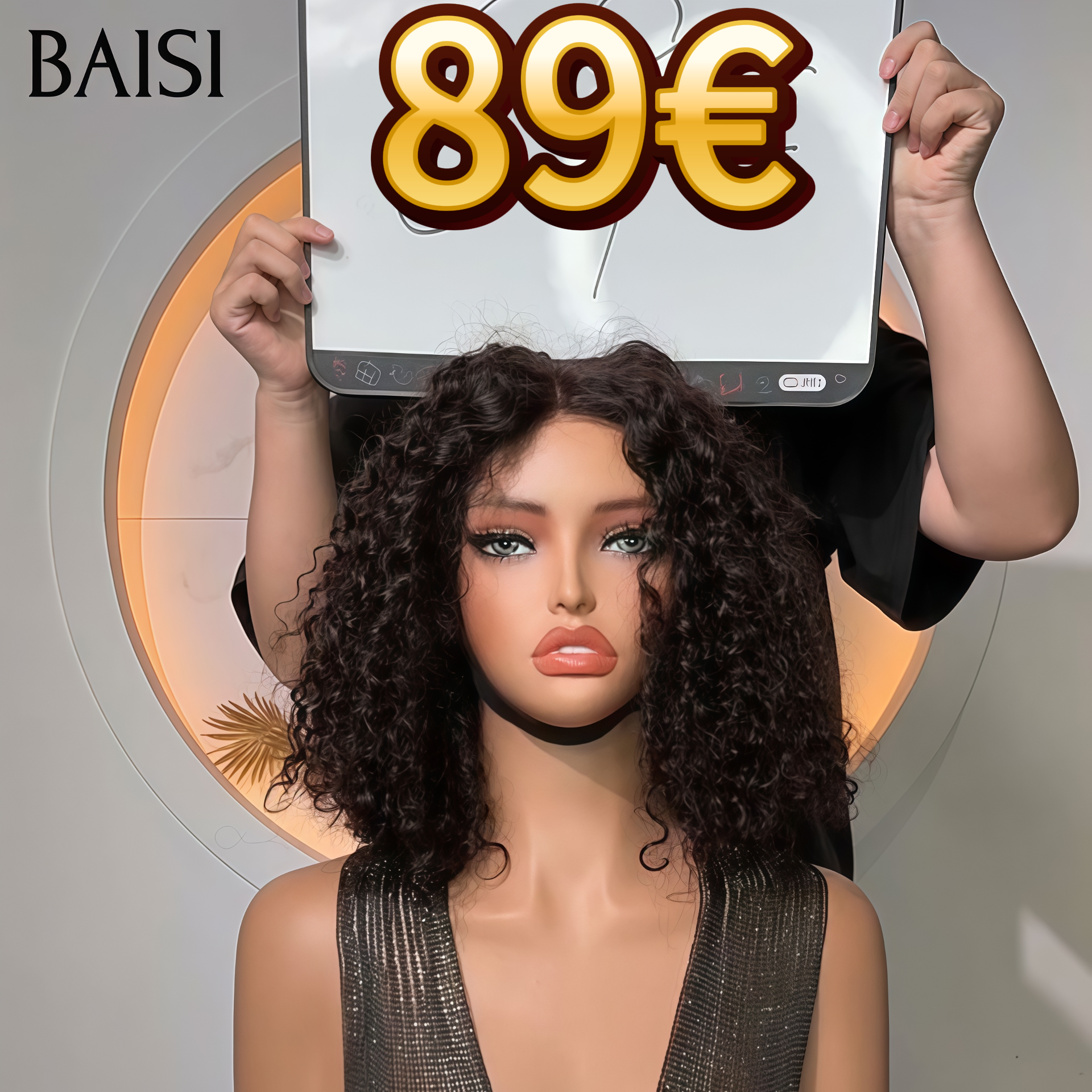BAISI Promotion 13x4 lace frontal Perruque Bob Curly wave Noir 14 Pouces 89€ en 100% Cheveux Humains