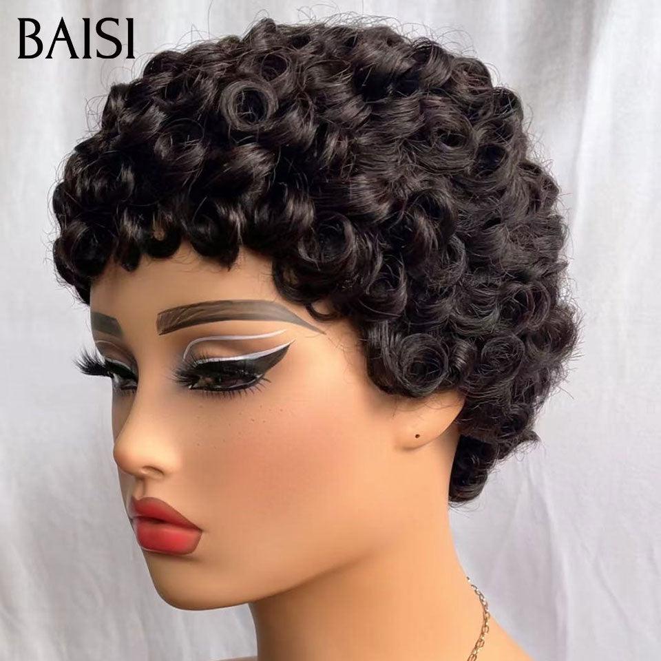 BAISI 3 perruques au choix 89€ ajouter dans le panier un par un au prix d'usine fournisseur coiffure Personnalisée boucle sans colle 10 différentes types de perruques pixie vente en gros pour revendre  (Pas Besoin de Code)