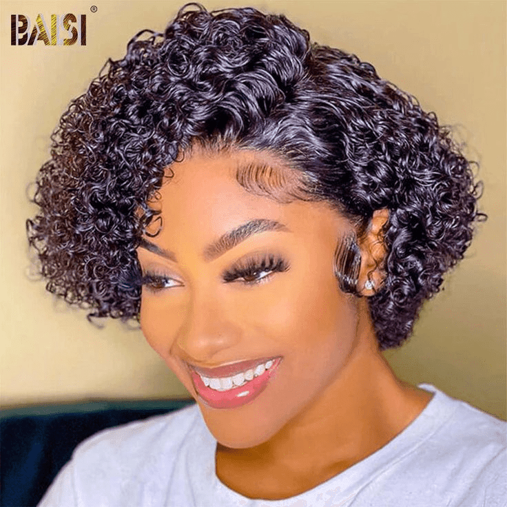 BAISI 13x4 Frontal Perruque Bob Curly En 100% Vrais Cheveux Humais 8 Pouces 99€ ou 148€ 13X4 lace 16Pouces 300%  haute densité personnalisé