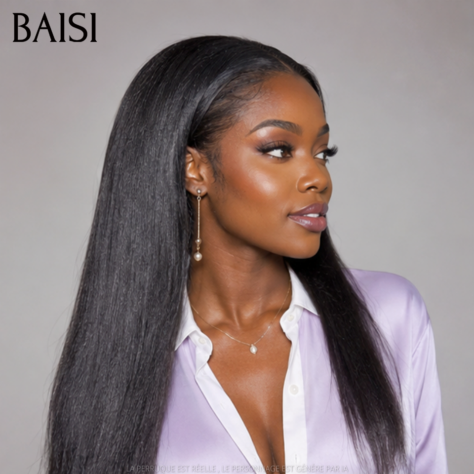 BAISI 360 Lace Perruque Kinky Straight 360 Lace invisible et réglable Avec Cordon Pas Besoin de Colle Lace Deja Couper Différents Styles Au Quotidien en 100% Cheveux Huùains