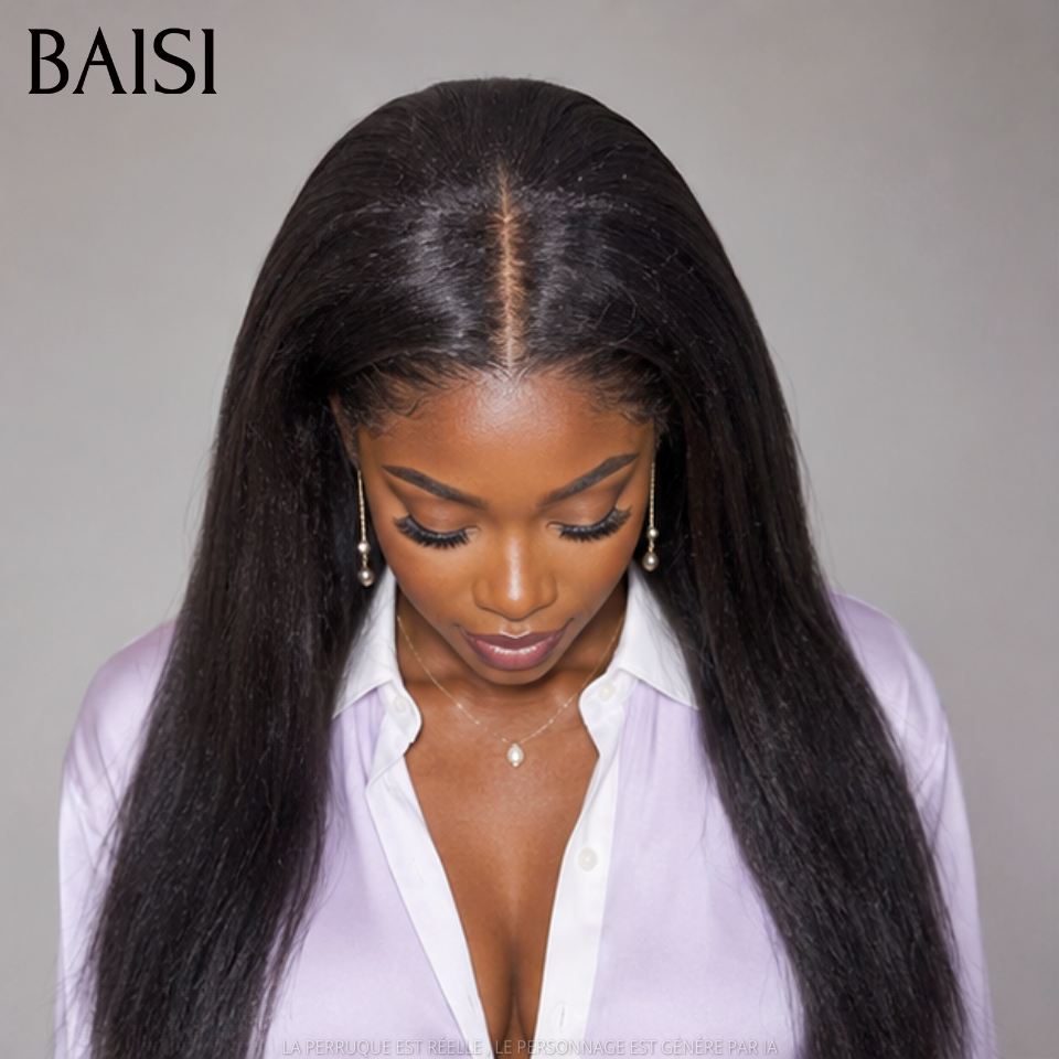 BAISI 360 Lace Perruque Kinky Straight 360 Lace invisible et réglable Avec Cordon Pas Besoin de Colle Lace Deja Couper Différents Styles Au Quotidien en 100% Cheveux Huùains