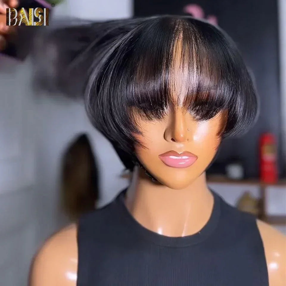 BAISI Achetez 1 + 1 Gratuite = 138€ 2 pixie NOIR ou Perruques petite coupe fabriqué à la machine 59€ moitié prix -9188 En 100% Cheveux Humains MP50